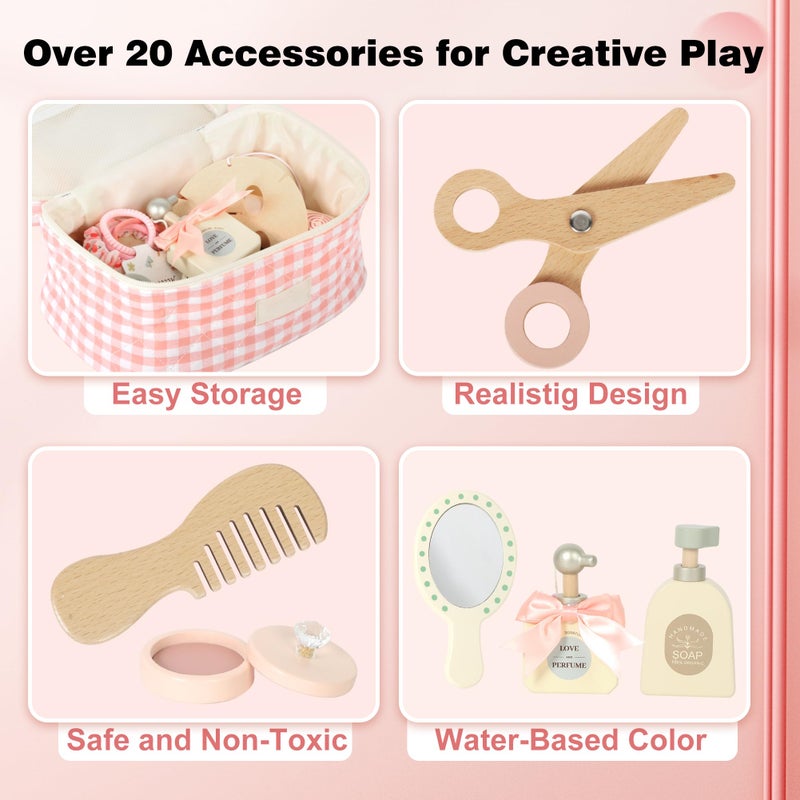 Pithfor Wooden Makeup Toy Set, Pretend Play Makeup Set for Kids Toddlers, Play Beauty Makeup Kit for Girls 3 4 5 6 7 Year Old - Image 4