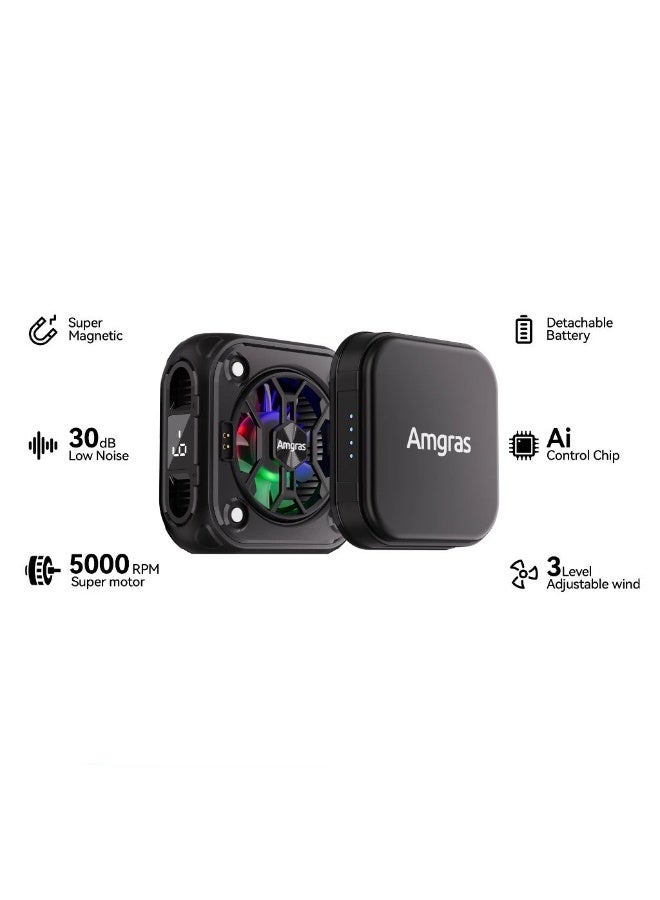Amgras IceWorld Ultra 2 Mobile Phone Cooling Radiator With External Wireless Battery Magnetic Back Clip 2 in 1 Cooler Fan (Heat Sink+Battery*1) - Image 1