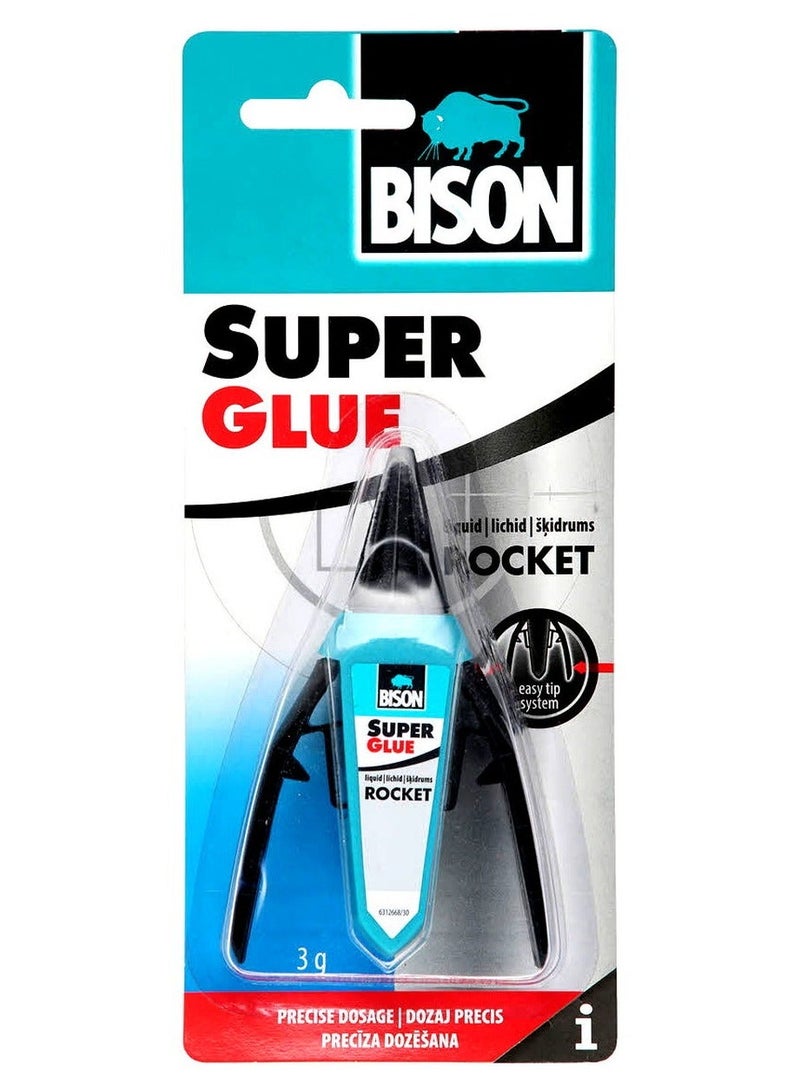 Bison Super Glue Rocket 3g Instant Adhesive Strong Fast Bond Precision Tip Liquid Glue Multi Purpose for Plastic Metal Wood Ceramic DIY Repair Home Office Use
