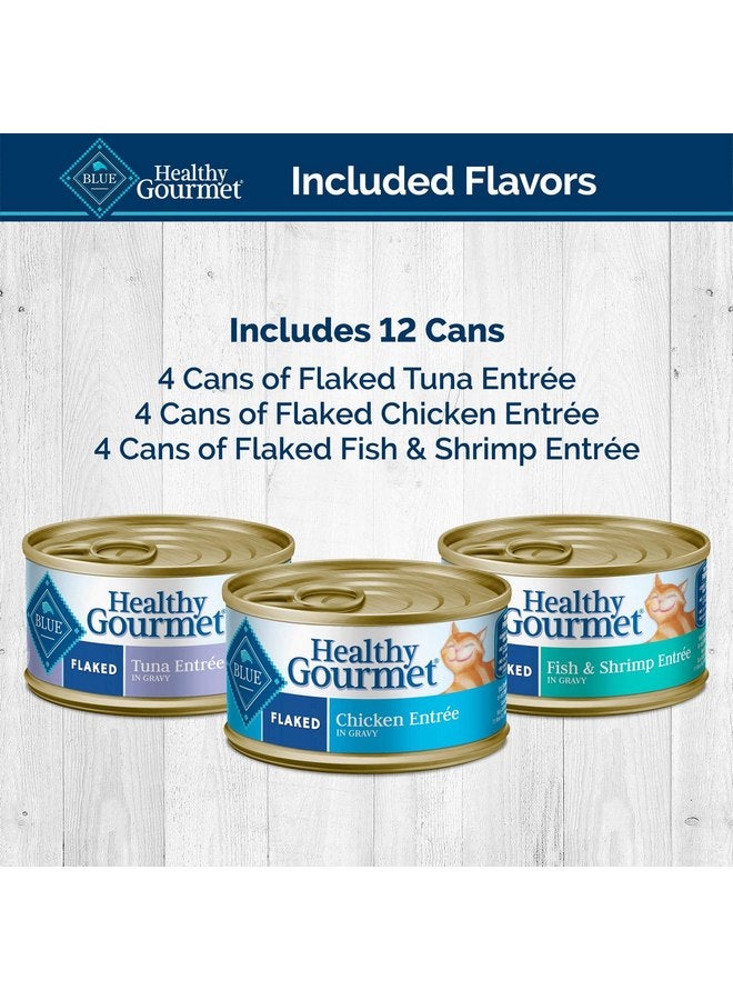 Blue Buffalo Healthy Gourmet Natural Adult Flaked Wet Cat Food Variety Pack Tuna, Chicken, Fish & Shrimp 3-Oz Cans (12 Count- 4 of Each Flavor) - Image 4