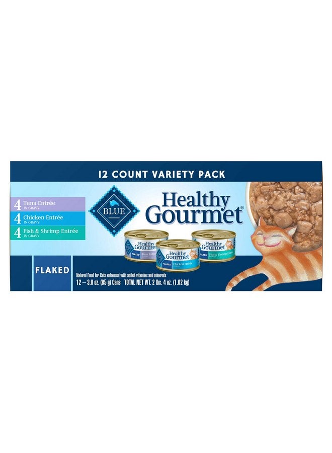 Blue Buffalo Healthy Gourmet Natural Adult Flaked Wet Cat Food Variety Pack Tuna, Chicken, Fish & Shrimp 3-Oz Cans (12 Count- 4 of Each Flavor) - Image 2
