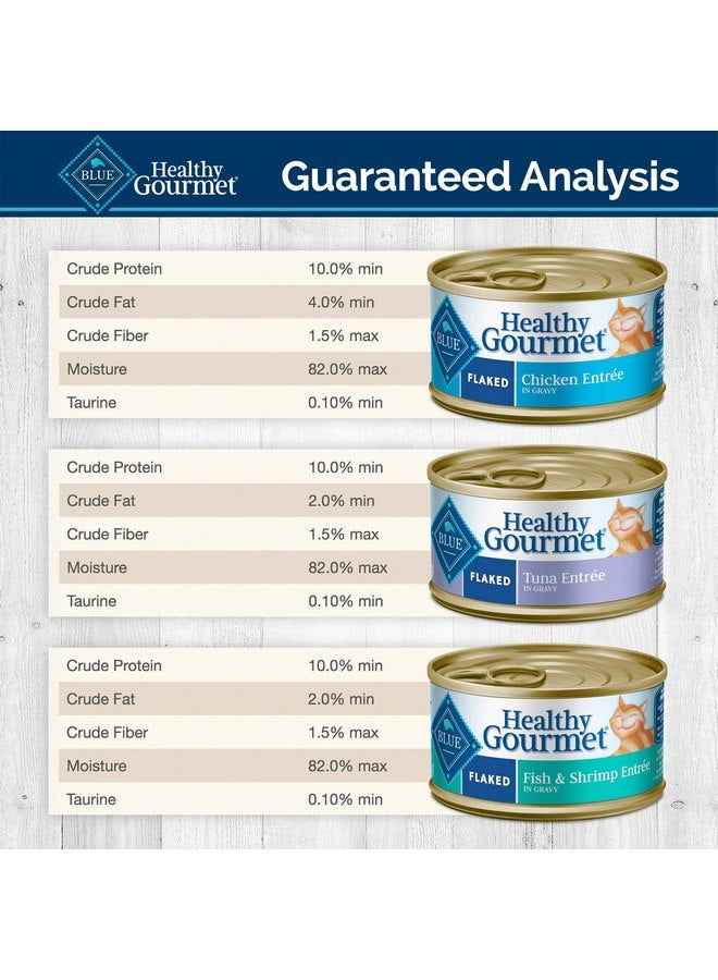 Blue Buffalo Healthy Gourmet Natural Adult Flaked Wet Cat Food Variety Pack Tuna, Chicken, Fish & Shrimp 3-Oz Cans (12 Count- 4 of Each Flavor) - Image 3