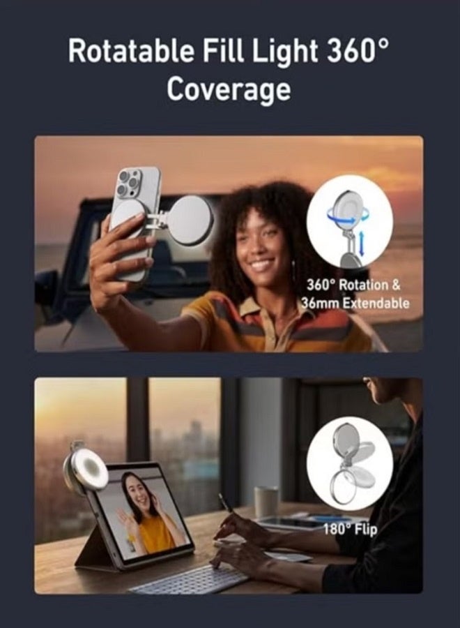 TELESIN ضوء سيلفي دائري مغناطيسي TELESIN C03 مع مرآة، حامل ثلاثي قابل للتمديد وسطوع قابل للتعديل - ضوء LED محمول للهواتف الذكية، الفلوغينغ، المكياج والبث المباشر (S5-BGD-01) - Image 4