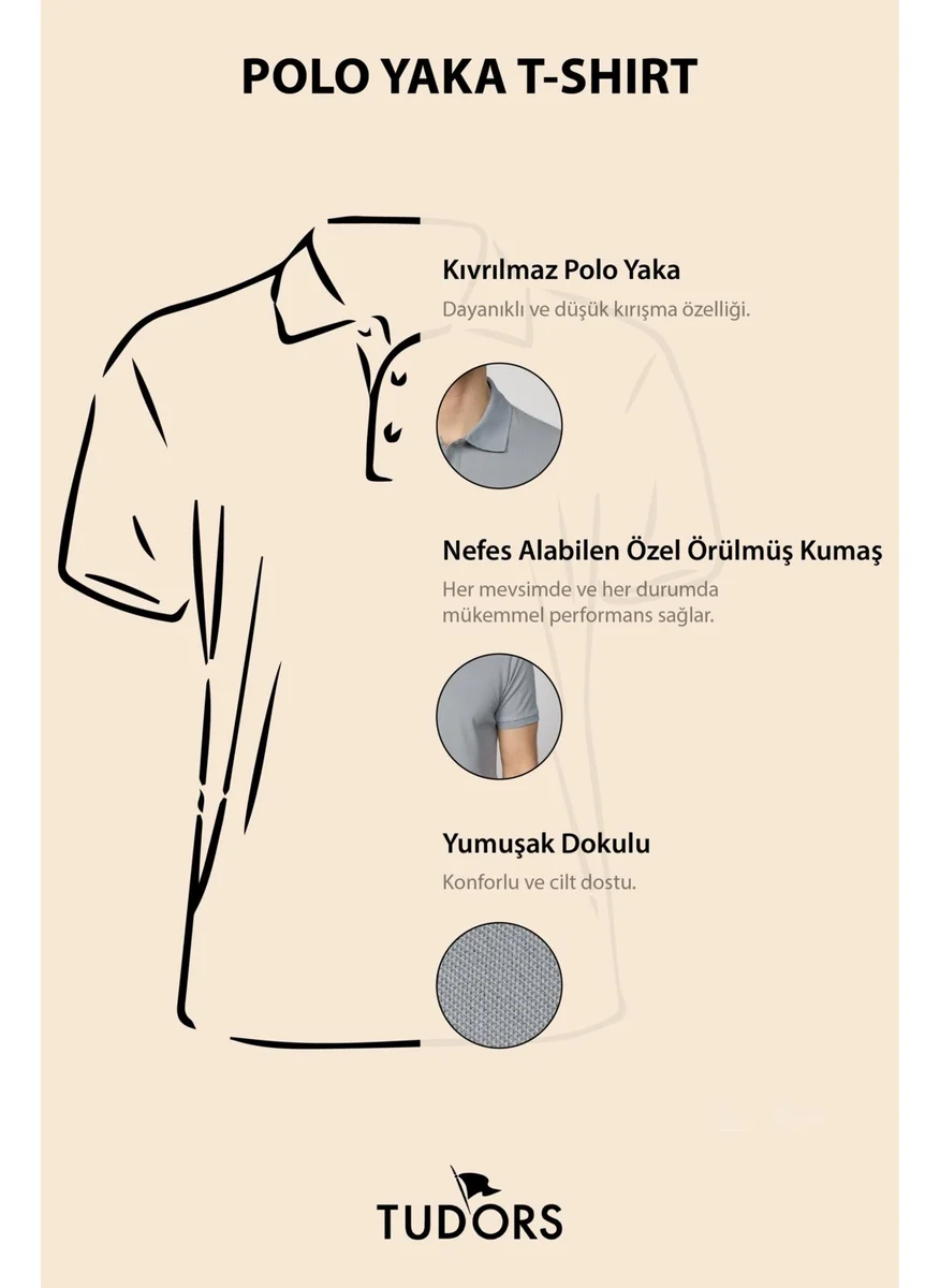 تودورس Men's Slim Fit Narrow Cut Cotton Plain Pique Gray Polo Neck T-Shirt