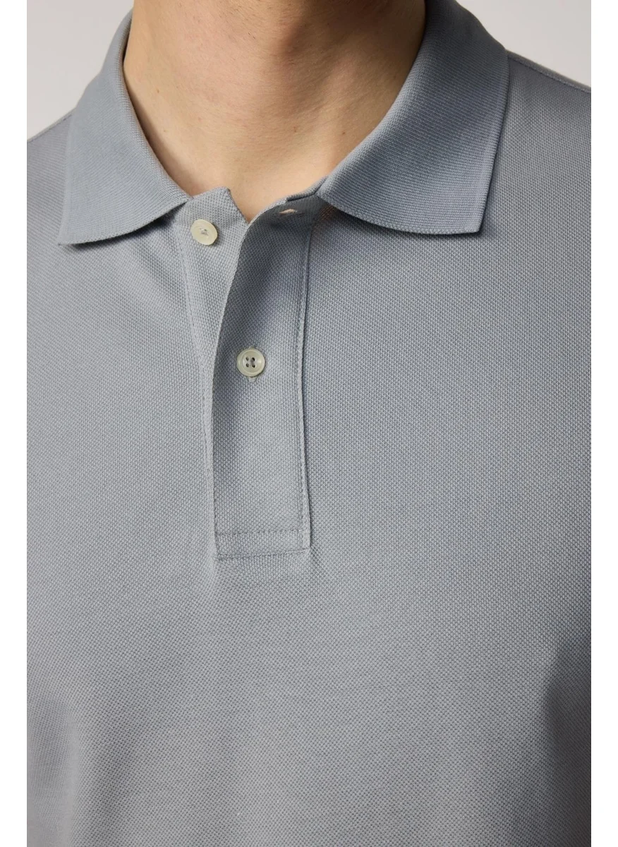 تودورس Men's Slim Fit Narrow Cut Cotton Plain Pique Gray Polo Neck T-Shirt