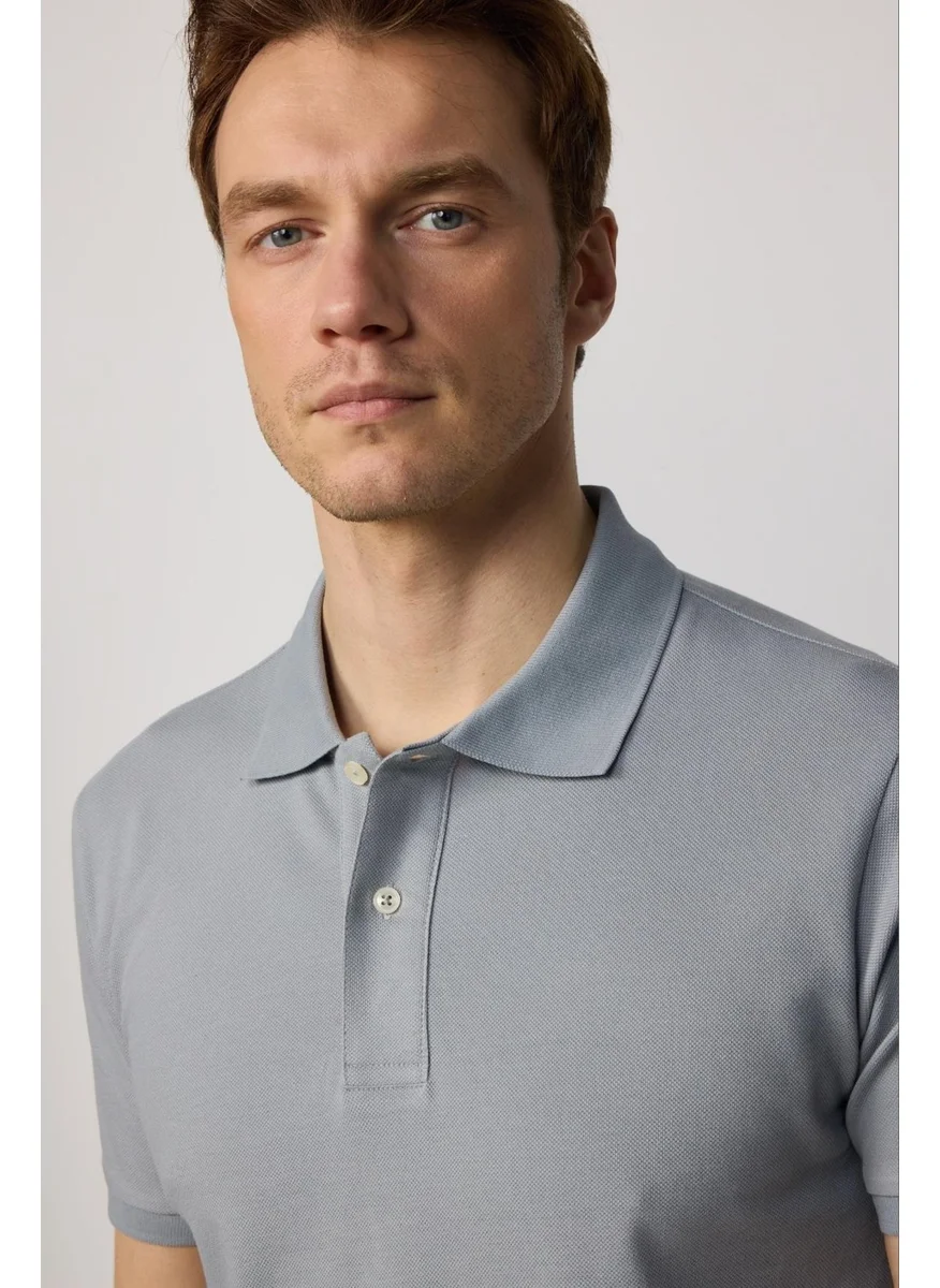 تودورس Men's Slim Fit Narrow Cut Cotton Plain Pique Gray Polo Neck T-Shirt