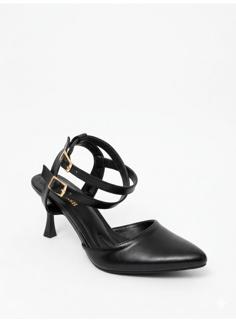 لايف ستيلاش  أحذية كعب جلدية مع إبزيمات أنيقة F-621 - أسود - Image 2