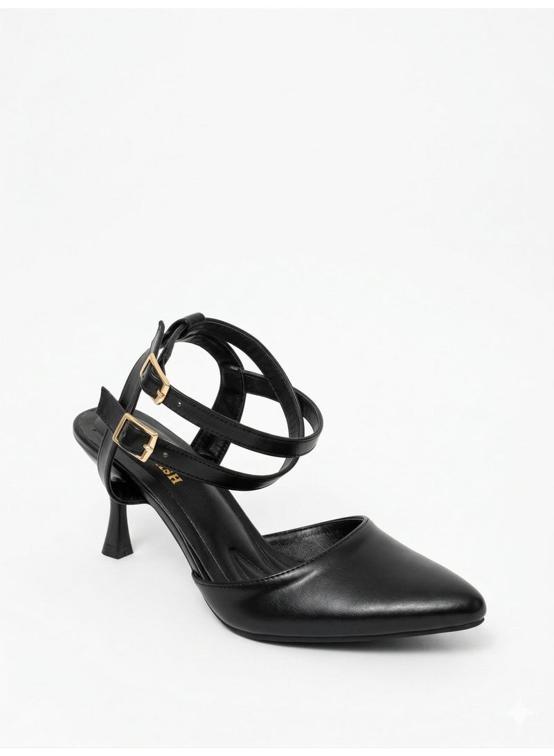 لايف ستيلاش  أحذية كعب جلدية مع إبزيمات أنيقة F-621 - أسود - Image 3