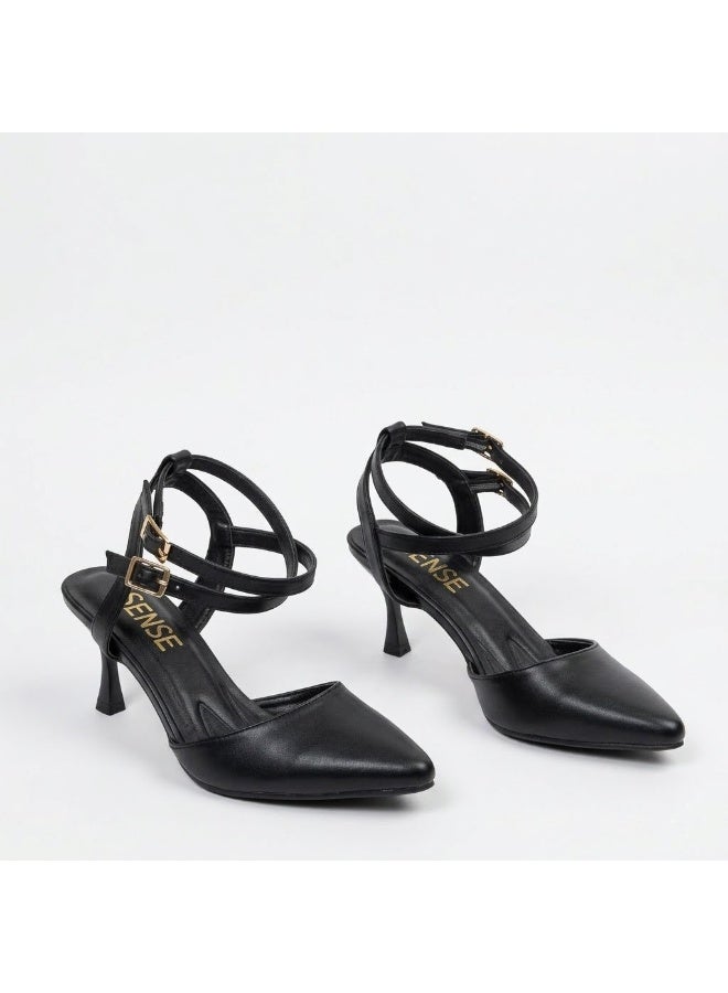 لايف ستيلاش  أحذية كعب جلدية مع إبزيمات أنيقة F-621 - أسود - Image 2