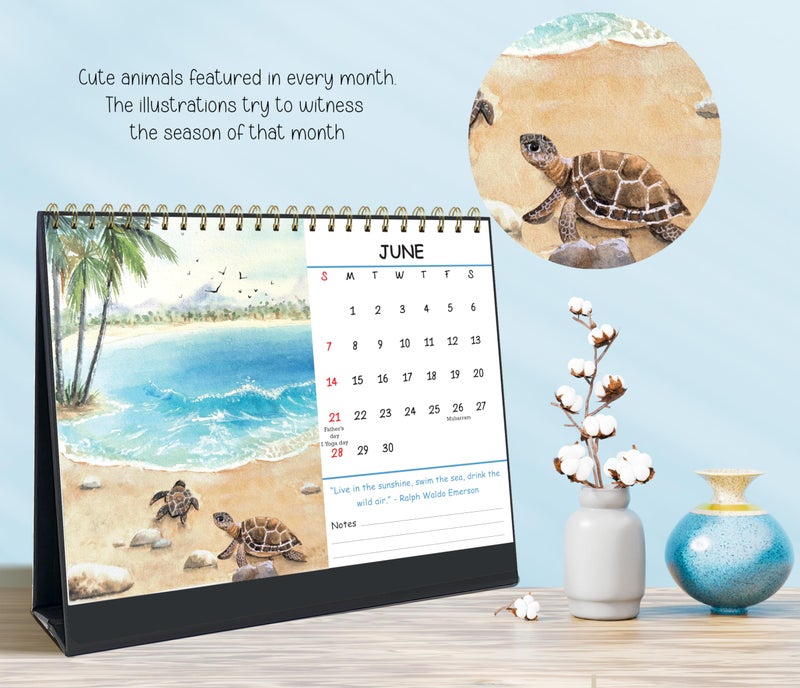 anujarusiya Harmony Desktop Calendar 2026 | Printed Watercolor art with quotes | Golden Twin Wiro | 8.75" X 7.5" | functional with notes space and 1 sticker sheet | Perfect Table Calendar for Study desk - Image 5