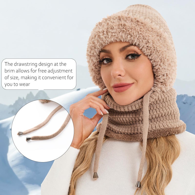 Sumolux 3 in 1 Beanie Hat for Women with Fleece Lined Scarf and Mask Outdoors Windproof Knitted Ski Mask Set - Image 3
