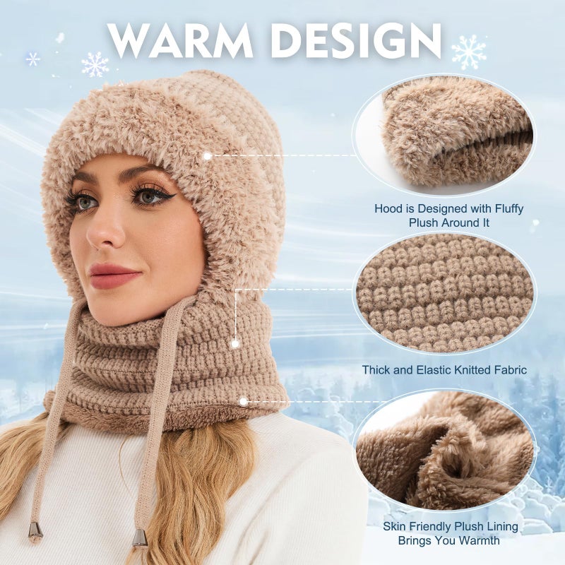 Sumolux 3 in 1 Beanie Hat for Women with Fleece Lined Scarf and Mask Outdoors Windproof Knitted Ski Mask Set - Image 2