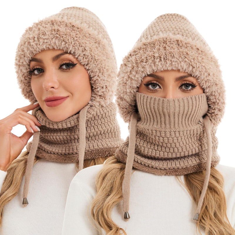 Sumolux 3 in 1 Beanie Hat for Women with Fleece Lined Scarf and Mask Outdoors Windproof Knitted Ski Mask Set - Image 1