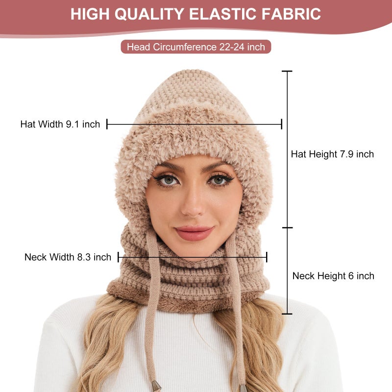 Sumolux 3 in 1 Beanie Hat for Women with Fleece Lined Scarf and Mask Outdoors Windproof Knitted Ski Mask Set - Image 5