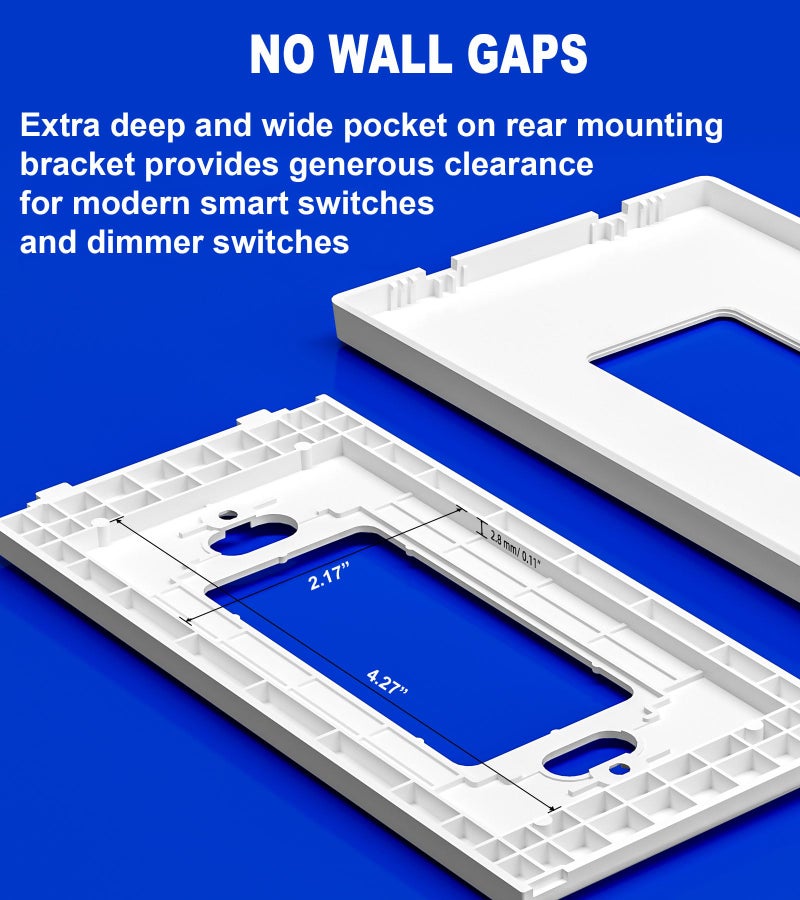 Art Plates - OVERSIZED Screwless Child Safe Switch Plate - 5.5" x 3.5" - Jumbo 1 Gang Decorator GFCI Style - Unbreakable Polycarbonate - One Gang Screwless Light Switch Cover Plate - Glossy White - Image 3