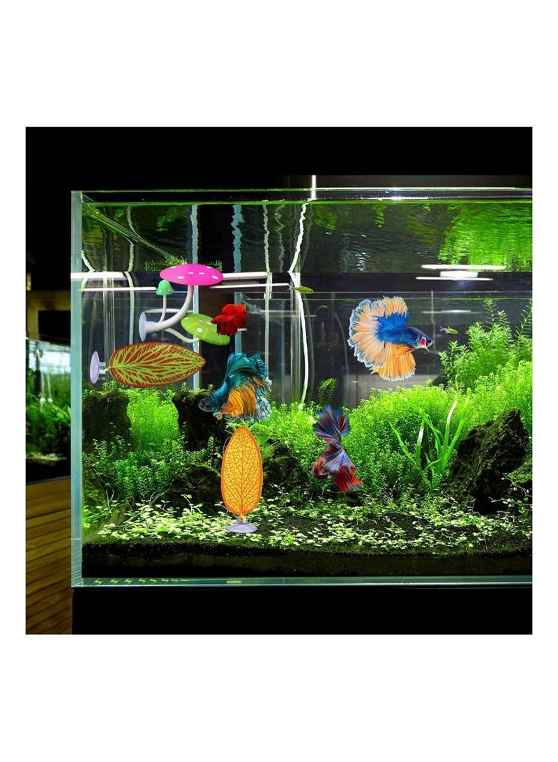 Captaintech Betta Mushroom Hammock, Aquarium Rest Bed Fish Breeding Playing Pad with Suction Cup, Silicone Betta Bed Leaf Pad, Realistic Fish Tank Landscape Ornament Accessories, 5 Pcs - Image 2