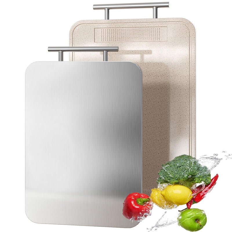 KIKIIKE Titanium Cutting Board Double Sided Pure Titanium Cutting Boards for Kitchen Pure titanium Wheat Straw PP Food Grade metal chopping boards Easy to Clean Large Size - Image 2