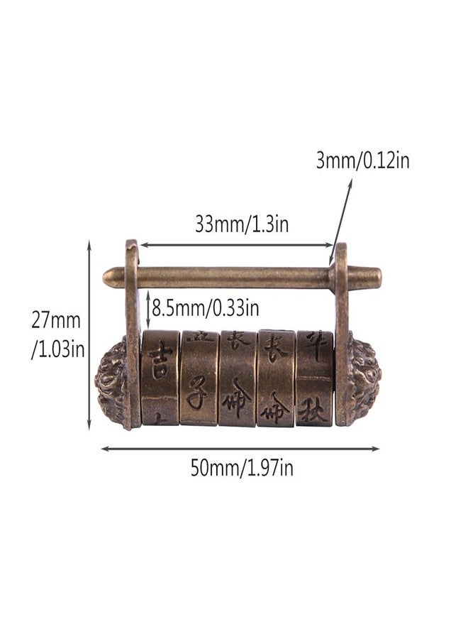 GTHER Antique Vintage Chinese Characters Combination Password Lock Padlock Decorative Old Oriental Traditional Small Lock Bronze with Bag for Wooden Jewelry Box, 50x27mm - Image 3