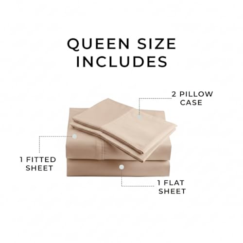 Peru Pima 600 Thread Count Sateen Queen Sheet Set - 100% Peruvian Pima Cotton, 4 Piece (Flat, Fitted, 2 Pillowcases) - Cooling, Crisp, Deep Pocket, Hotel Quality Bedding - Latte - Image 2