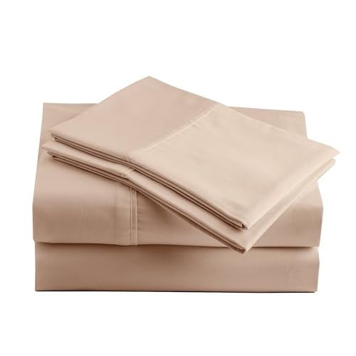 Peru Pima 600 Thread Count Sateen Queen Sheet Set - 100% Peruvian Pima Cotton, 4 Piece (Flat, Fitted, 2 Pillowcases) - Cooling, Crisp, Deep Pocket, Hotel Quality Bedding - Latte - Image 1