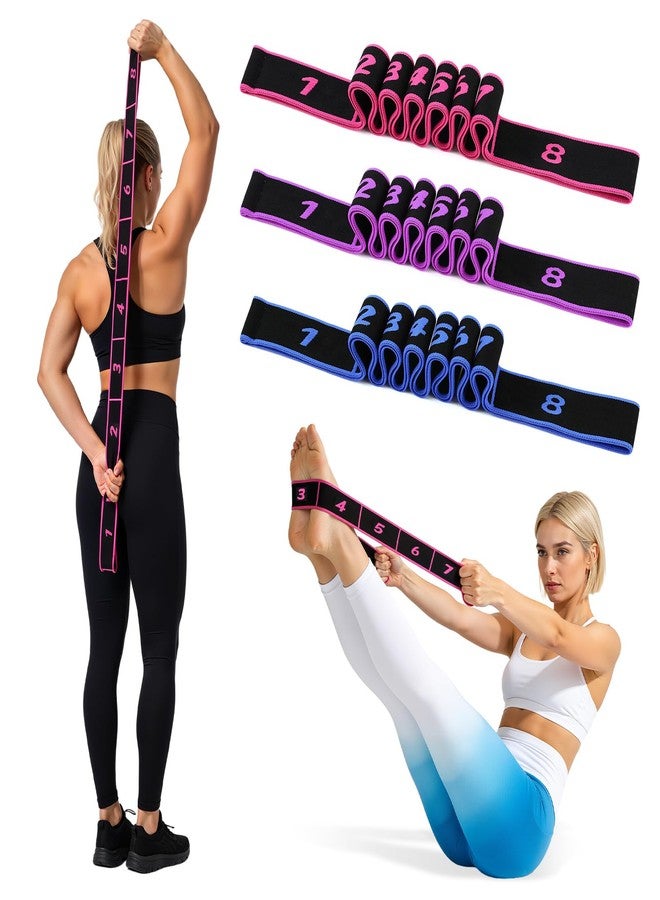 Loupai 3 Pcs Fitness Resistance Band for Stretching and Yoga, Multifunction Tension Rope,8 Loops Elastic Exercise Bands,Adjustable Bands,for Full Body Stretching Shaping and Training (Blue+Purple+Pink) - Image 1