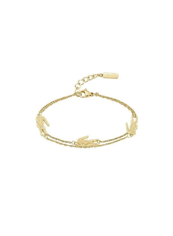 LACOSTE Crocodile Collection Double Chain Bracelet For Women In Yellow Gold With Crocodile-Shaped Charms - 2040470