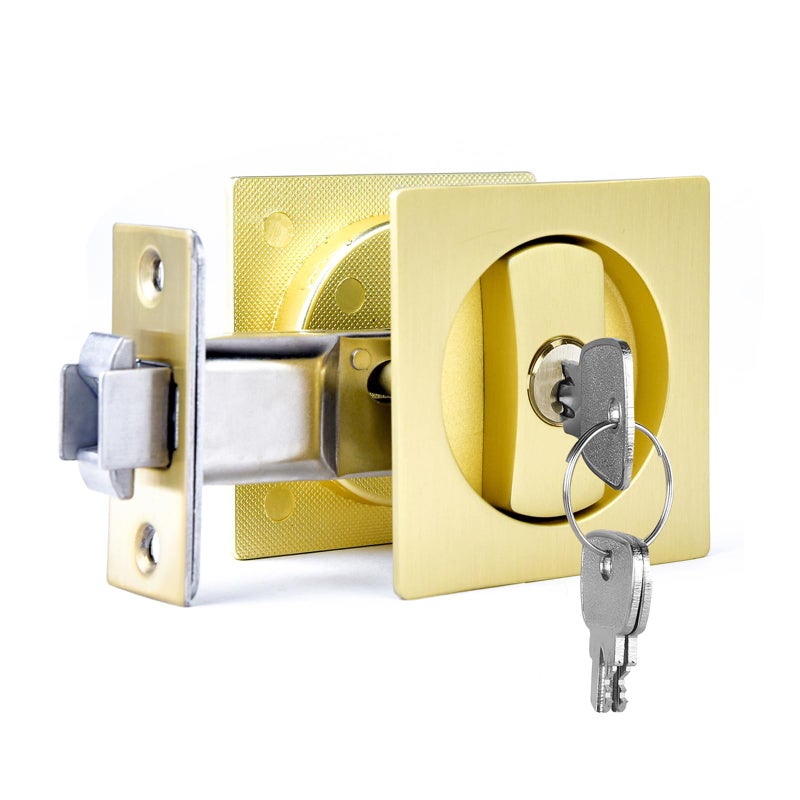 Dontay Keyed Pocket Door LockFlush Mount Recessed Knob238 inch BacksetSquare Bed Bath Hardware Fit Sliding Barn Interior Door Thickness 138 to 2316 inchSatin Brass1 - Image 2