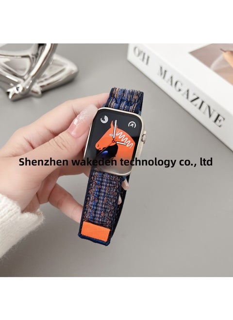 Suitable For Apple Watch Nike Loop Nylon Strap For Apple Watch8/SE/7/6/5/4/3/2/1-Color:38/40/41/ (10th Generation) 42mm Dynamic Sapphire Blue With Orange