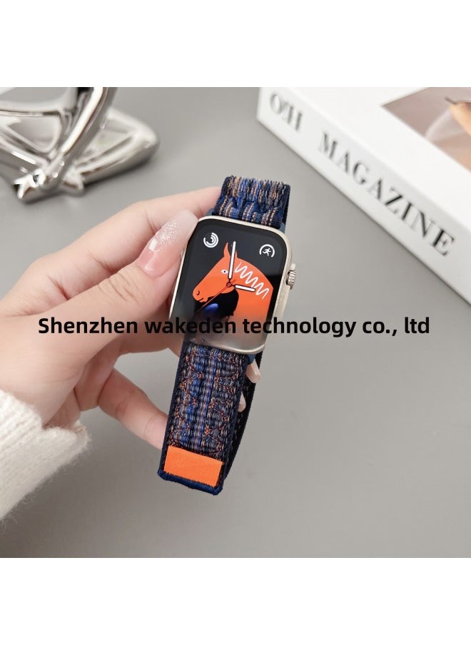 Generic - Suitable For Apple Watch Nike Loop Nylon Strap For Apple Watch8/SE/7/6/5/4/3/2/1-Color:38/40/41/ (10th Generation) 42mm Dynamic Sapphire Blue With Orange - Image 1
