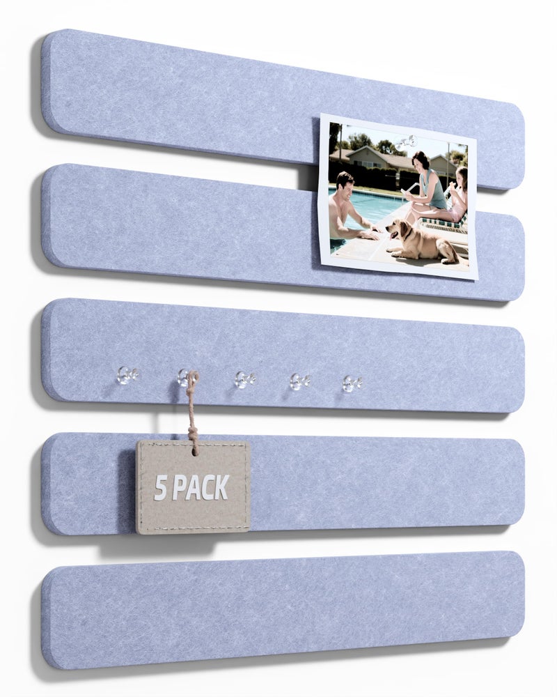 Fluxynara Cork Board Alternative Felt Strip Board 8-Pack 13"x2", Office Pin Board with 50 Push Pins, Adhesive Install for Bedroom Door & Home Office(Soft Periwinkle) - Image 1