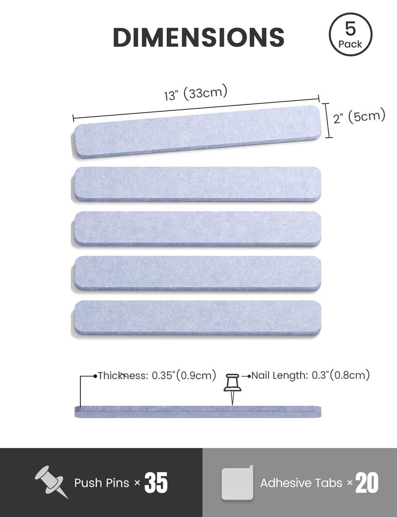 Fluxynara Cork Board Alternative Felt Strip Board 8-Pack 13"x2", Office Pin Board with 50 Push Pins, Adhesive Install for Bedroom Door & Home Office(Soft Periwinkle) - Image 2
