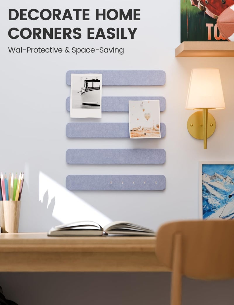 Fluxynara Cork Board Alternative Felt Strip Board 8-Pack 13"x2", Office Pin Board with 50 Push Pins, Adhesive Install for Bedroom Door & Home Office(Soft Periwinkle) - Image 4