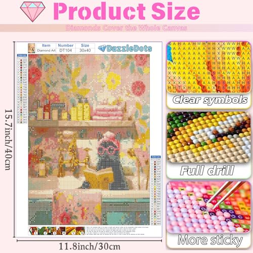 DAZZLEDOTS Cat Diamond Art Kits for Adults-Black Cat Diamond Painting Kits for Beginners, 5D DIY Full Drill Round Diamond Dots Gem Art Crafts Paintings for Home Wall Decor 12x16inch - Image 4