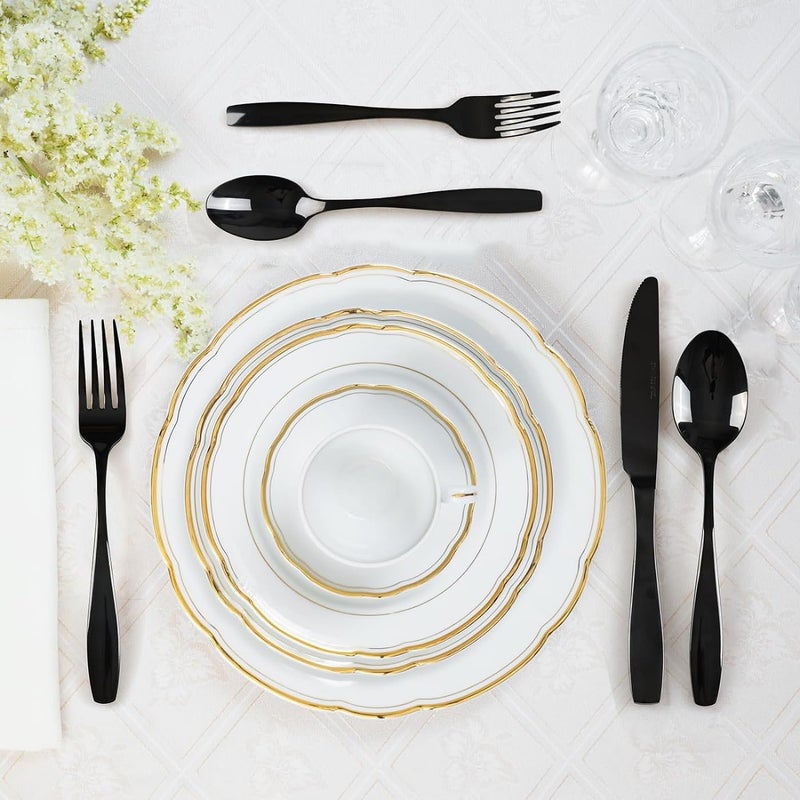 MOBDESK 20 Piece Black Silverware Flatware Cutlery Set Stainless Steel Utensils Service for 4 Include Knife Fork Spoon Mirror Polished Dishwasher Safe Modern Tableware Home Elegant Eating Spoon - Image 4