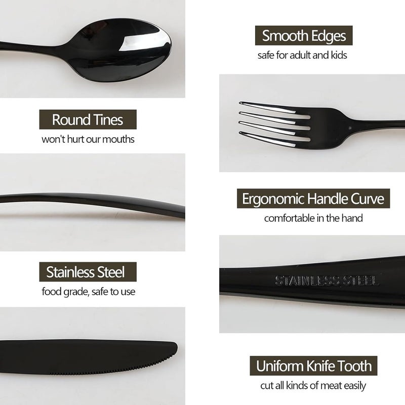 MOBDESK 20 Piece Black Silverware Flatware Cutlery Set Stainless Steel Utensils Service for 4 Include Knife Fork Spoon Mirror Polished Dishwasher Safe Modern Tableware Home Elegant Eating Spoon - Image 3