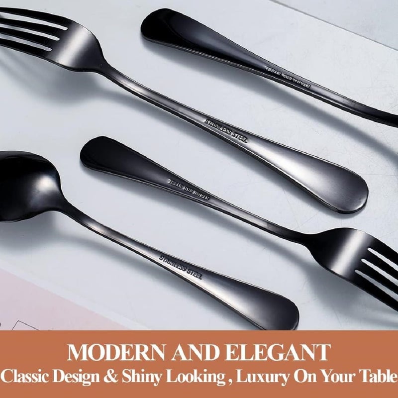 MOBDESK 20 Piece Black Silverware Flatware Cutlery Set Stainless Steel Utensils Service for 4 Include Knife Fork Spoon Mirror Polished Dishwasher Safe Modern Tableware Home Elegant Eating Spoon - Image 5