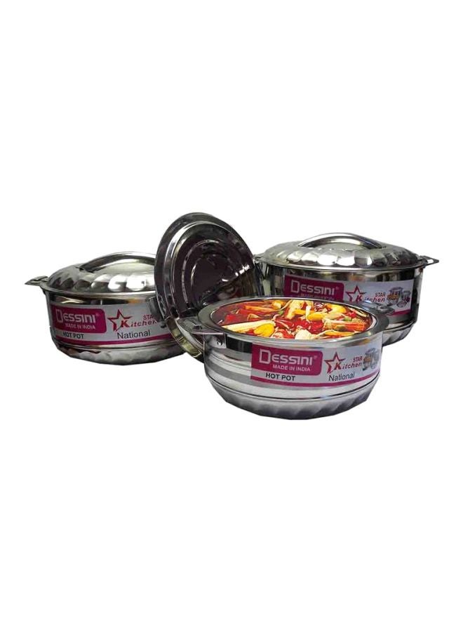 DESSINI 6-Piece Sturdy And Durable Unique Designed Easy To Handle Stainless Steel Hot Pot With Lid Silver 1xBig Hot Pot 5 liter, 1xMedium Hot Pot 3.5 liter, 1xSmall Hot PotLiters - Image 1