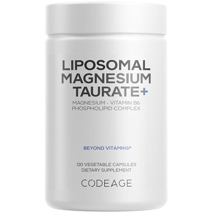 Codeage Liposomal Magnesium Taurate+ Supplement - Magnesium Taurate, Vitamin B6 as Pyridoxal 5-Phosphate, 2-Month Supply - Liposomal Delivery, Vegan, Non-GMO, Gluten-Free, 120 Capsules - Image 1