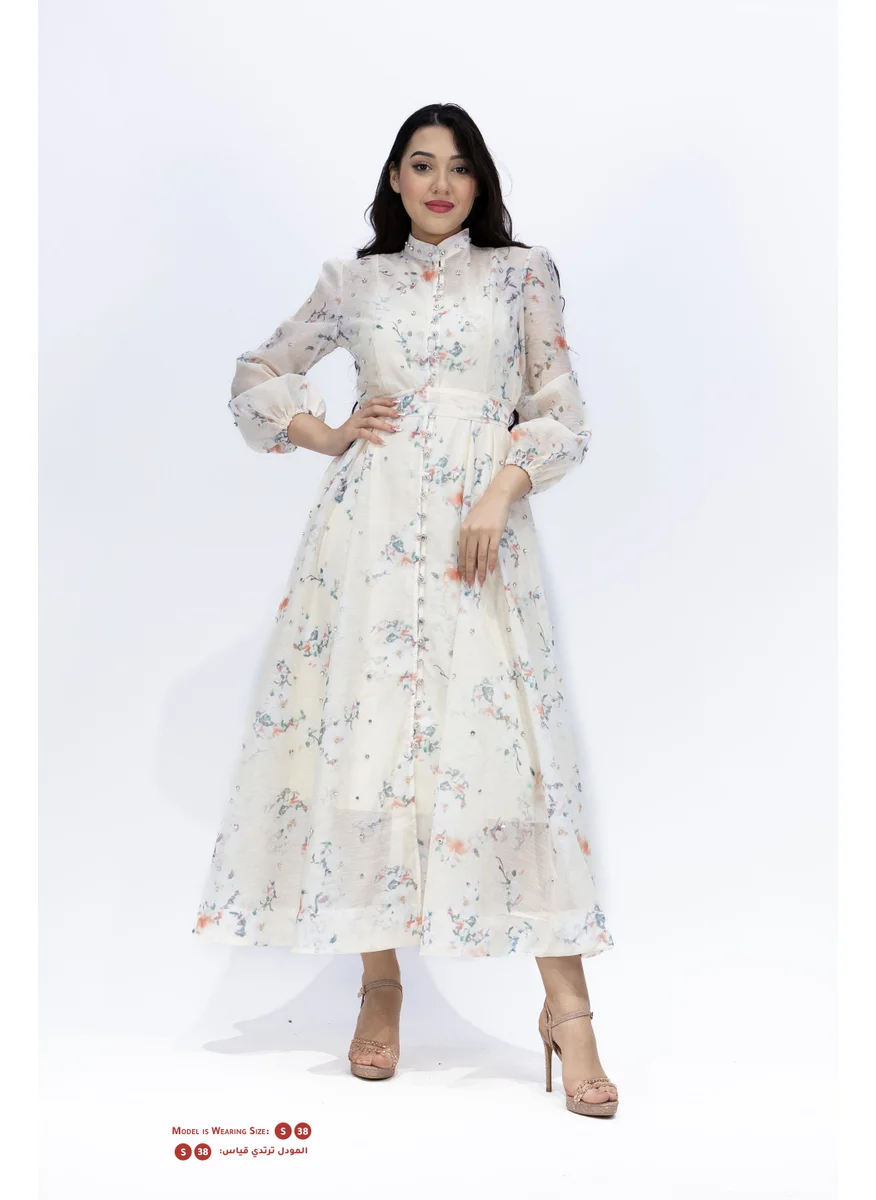 ان لاف Floral Cotton Home Event Dress with Ruffle Detail