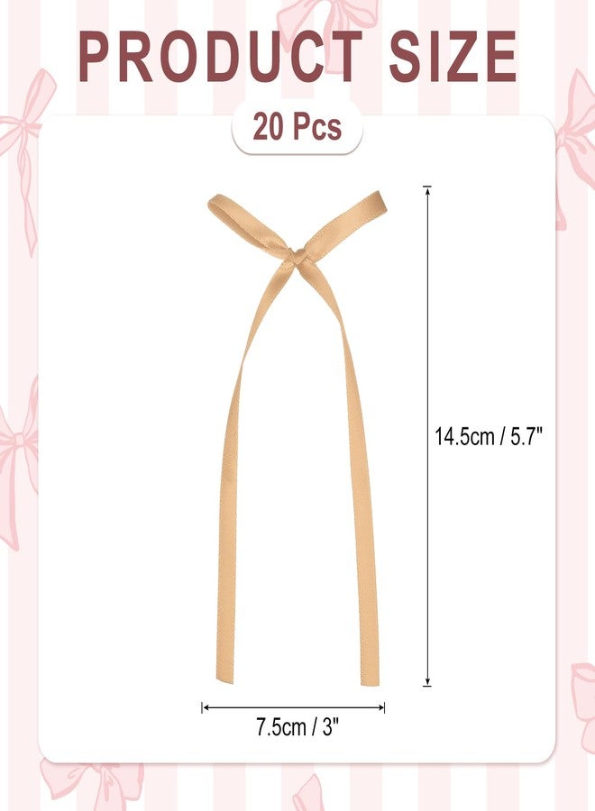 MECCANIXITY 20 Pcs Bow Cake Toppers, 3x5.7 Inch Bow Cupcake Toppers Satin Bowknot Bow Party Decorations for Cake Dessert Craft DIY Decorating Wedding Birthday Party, Champagne - Image 3