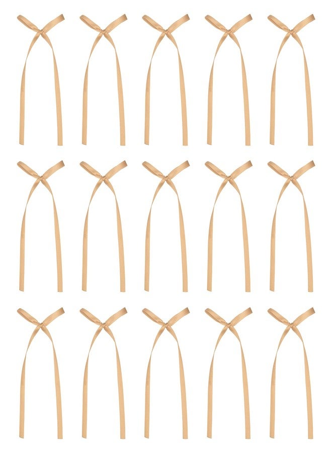 MECCANIXITY 20 Pcs Bow Cake Toppers, 3x5.7 Inch Bow Cupcake Toppers Satin Bowknot Bow Party Decorations for Cake Dessert Craft DIY Decorating Wedding Birthday Party, Champagne - Image 1