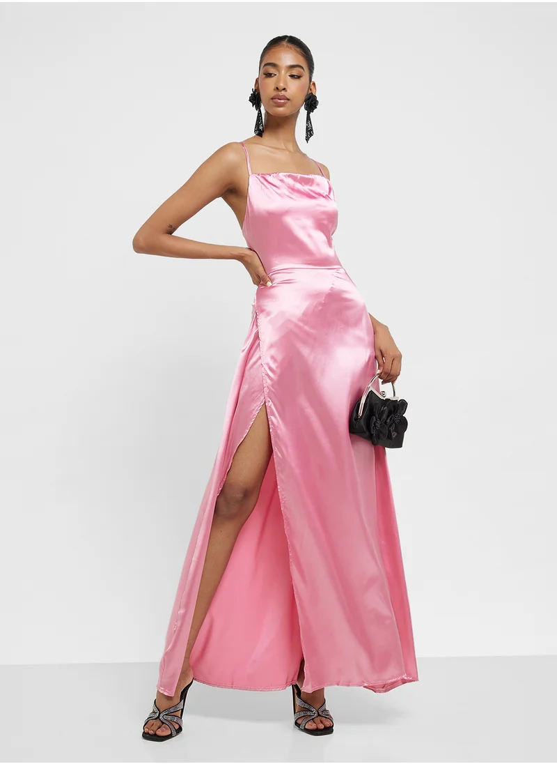 جينجر Satin Slip Dress With Slit