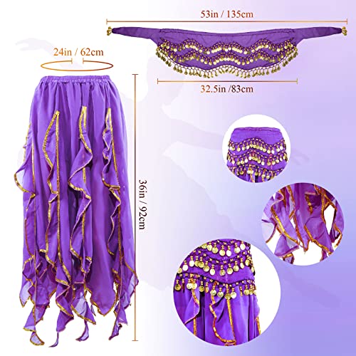 Haysandy 8 Pcs Belly Dance Outfit Sets Women,Belly Dance Skirt, Hip Scarf, 2 Bracelets, Earrings, Anklet Bracelet (Purple) - Image 2