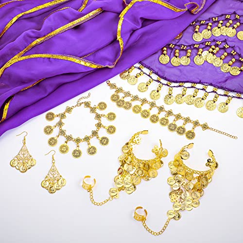 Haysandy 8 Pcs Belly Dance Outfit Sets Women,Belly Dance Skirt, Hip Scarf, 2 Bracelets, Earrings, Anklet Bracelet (Purple) - Image 4