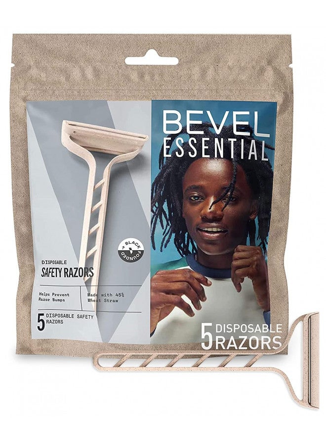 Bevel Bevel Essentials Disposable Safety Razors for Men, Double Edge Stainless Steel Blade Helps Prevent Nicks and Razor Bumps, Travel Essentials, 5 Count - Image 1