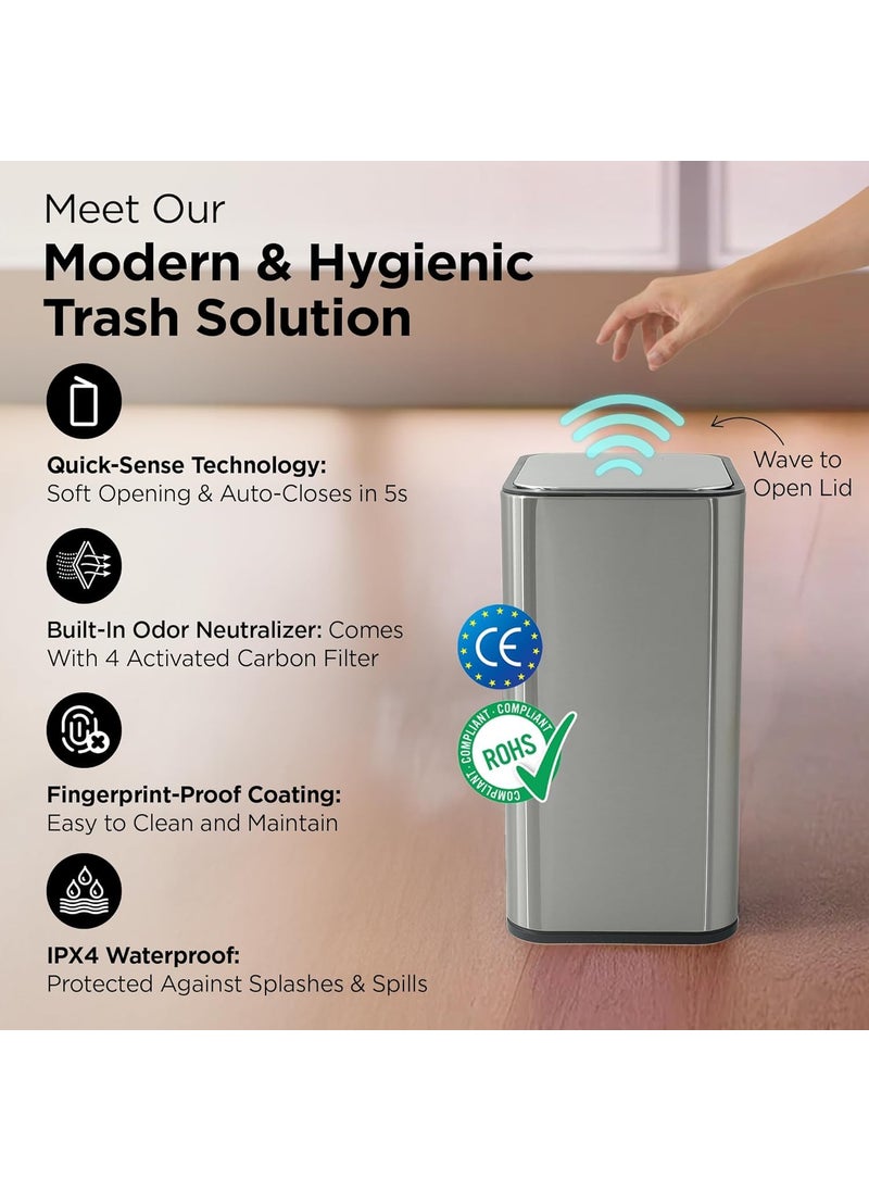 Homestic Homestic 13L Stainless Steel Automatic Touchless Motion Sensor Dustbin Quick Open Soft Close Lid Garbage Bin for Kitchen Bathroom Indoor Outdoor Trash Cana102  - Image 2