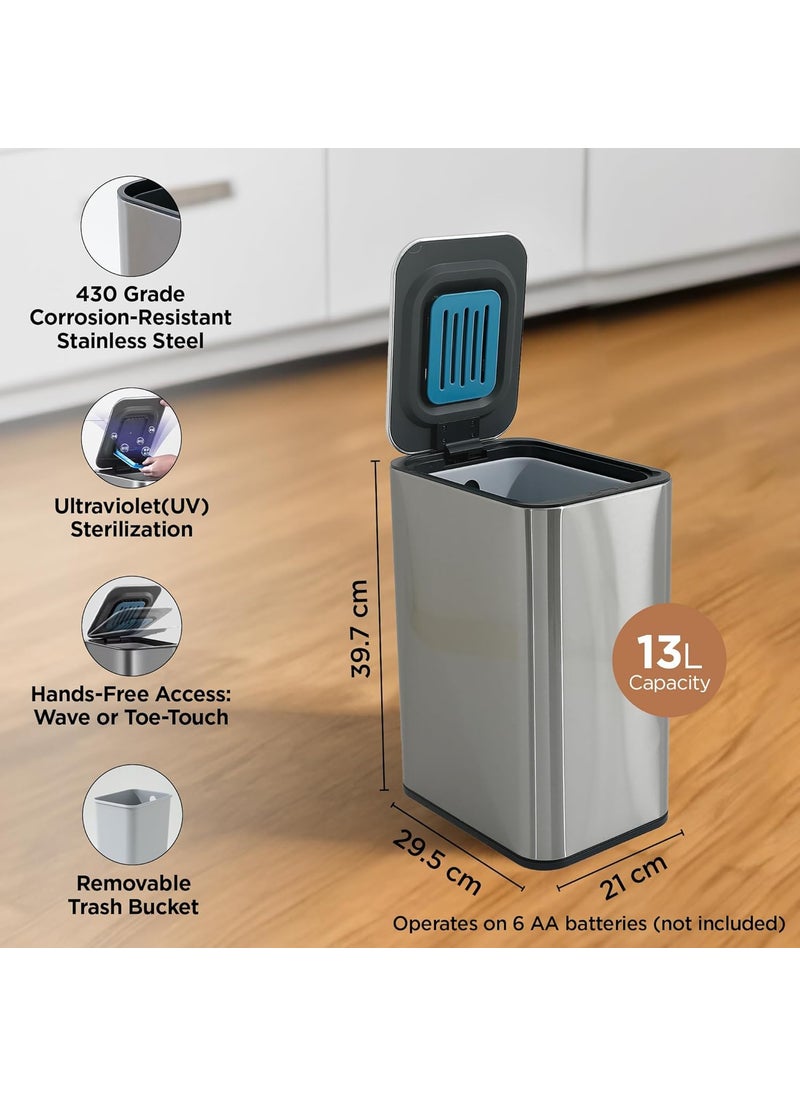 Homestic Homestic 13L Stainless Steel Automatic Touchless Motion Sensor Dustbin Quick Open Soft Close Lid Garbage Bin for Kitchen Bathroom Indoor Outdoor Trash Cana102  - Image 3