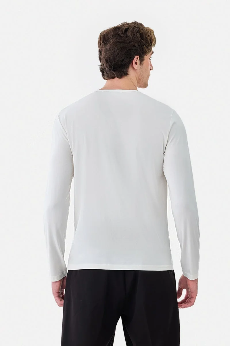 SNITCH Off White Off White Solid Long Sleeve Regular Fit T-Shirt for Men | Best Price UAE