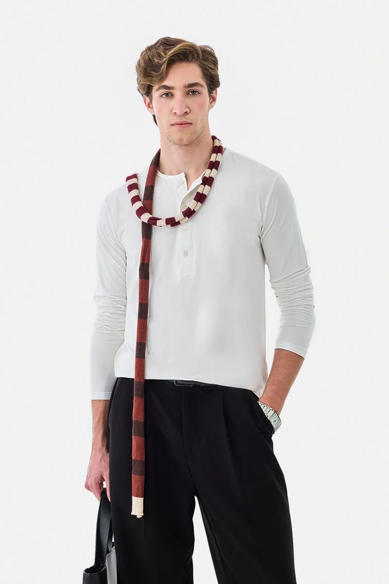SNITCH Off White Off White Solid Long Sleeve Regular Fit T-Shirt for Men | Best Price UAE