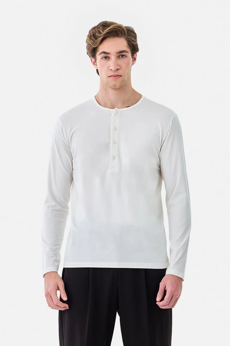 SNITCH Off White Off White Solid Long Sleeve Regular Fit T-Shirt for Men | Best Price UAE